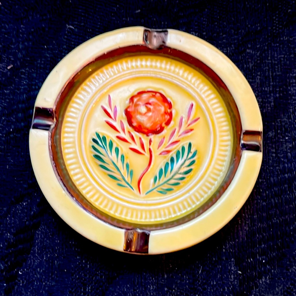 Pennsylvania Dutch Pottery Ashtray - Hand Painted - Vintage